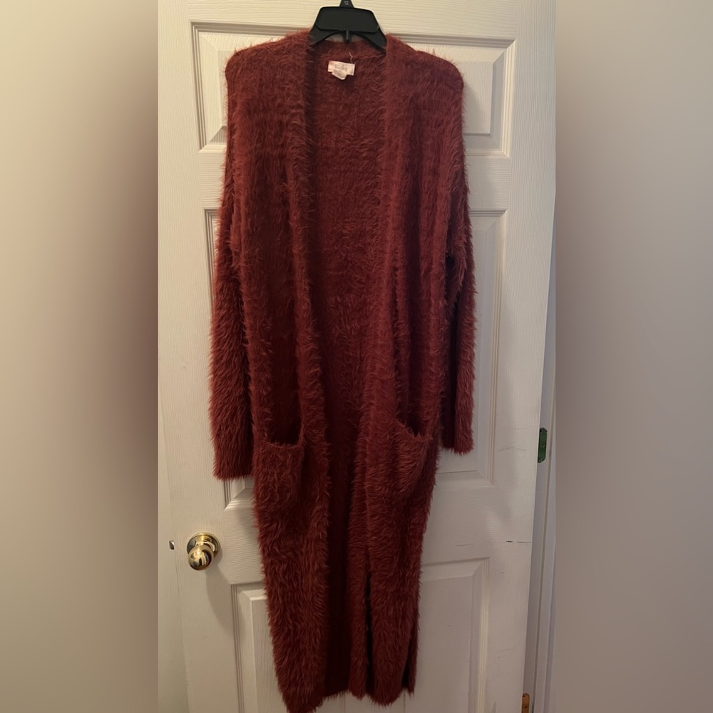 Long furry Cardigan Sweater w/ pockets